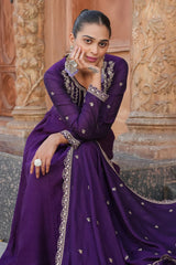 Purple Regal Embroidered Kurta Set with Dupatta