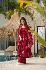Red Ethnic Printed Anarkali Kurta Set with Dupatta for Women
