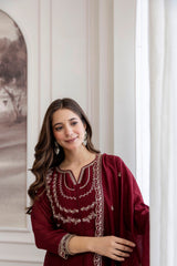 Maroon Regal Embroidered Kurta Set with Dupatta