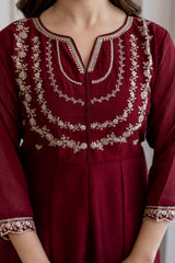 Maroon Regal Embroidered Kurta Set with Dupatta