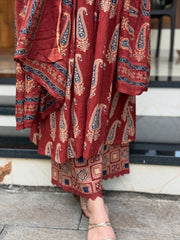 Elegant Maroon Printed Cotton Kurta Set with Dupatta