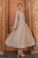 Cream Regal Embroidered Kurta Set with Dupatta