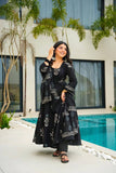 Black Ethnic Printed Anarkali Kurta Set with Dupatta for Women