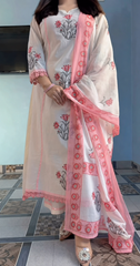 Elegant Blush Pink Floral Printed Cotton Suit Set with Dupatta