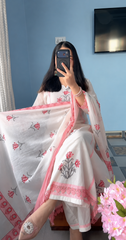 Elegant Blush Pink Floral Printed Cotton Suit Set with Dupatta