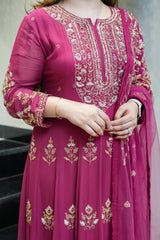 Wine Pink Embroidered Anarkali Suit Set with Dupatta