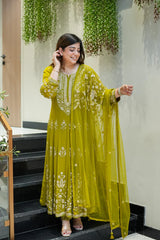 Green Embroidered Anarkali Suit Set with Dupatta