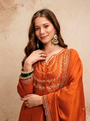 Orange Regal Embroidered Kurta Set with Dupatta