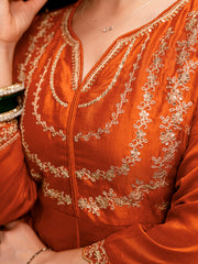 Orange Regal Embroidered Kurta Set with Dupatta