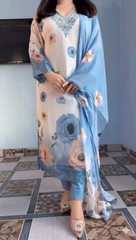 Elegant Floral Print Chiffon Salwar Kameez Set