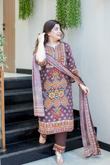 Chic Brown Ethnic Printed Kurta Set with Dupatta