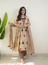 Beige Geometric Printed Kurta Set with Dupatta
