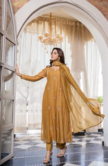 Crimson Embroidered Anarkali Suit Set with Dupatta