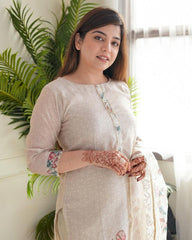 Elegant Floral Printed Cotton Suit Set with Sheer Dupatta