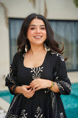 Black Ethnic Printed Anarkali Kurta Set with Dupatta for Women