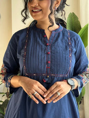 Elegant Navy Blue Printed Anarkali Kurta Set with Dupatta for Women