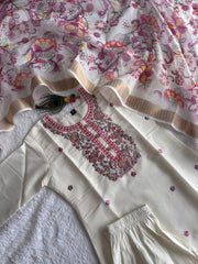 New Beautiful Hand Work Designers Kurta Pent Dupatta Set