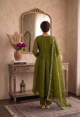 Olive Green Embroidered Anarkali Suit Set with Dupatta