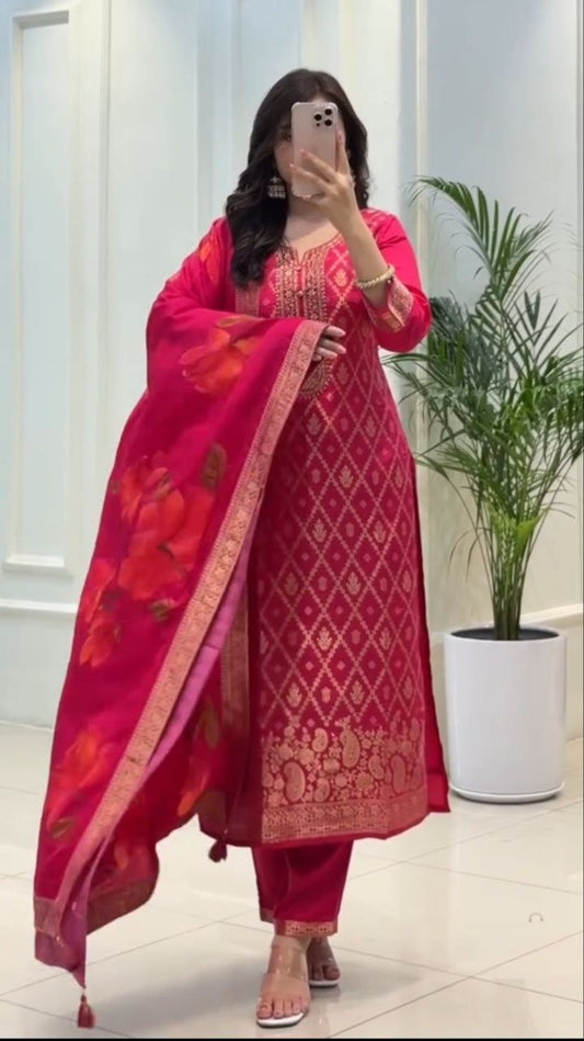 Red Banarasi Silk Premium Suit Set