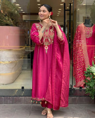 Elegant Pink Cotton Embroidered Kurta Set with Dupatta