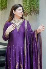 Purple Pure Cotton Silk Suit Set