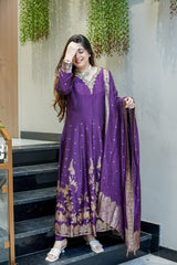Purple Pure Cotton Silk Suit Set