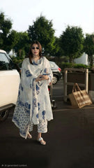 Blue Block Printed Side gather kurta with palazzo and printed dupatta