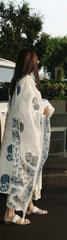 Blue Block Printed Side gather kurta with palazzo and printed dupatta