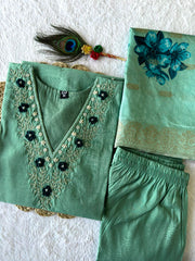 New Beautiful Hand Work Designers Kurta Pent Dupatta Set