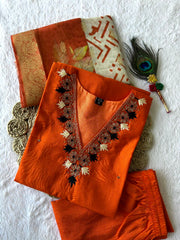 New Beautiful Hand Work Designers Kurta Pent Dupatta Set
