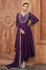 Purple Regal Embroidered Kurta Set with Dupatta
