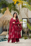 Red Ethnic Printed Anarkali Kurta Set with Dupatta for Women