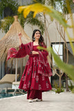 Red Ethnic Printed Anarkali Kurta Set with Dupatta for Women