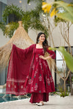 Red Ethnic Printed Anarkali Kurta Set with Dupatta for Women