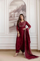 Maroon Regal Embroidered Kurta Set with Dupatta