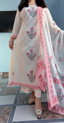 Elegant Blush Pink Floral Printed Cotton Suit Set with Dupatta