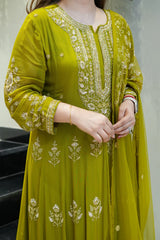 Green Embroidered Anarkali Suit Set with Dupatta