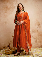 Orange Regal Embroidered Kurta Set with Dupatta