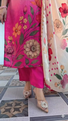 Elegant Pink Floral Printed Kurta Pant Dupatta Set for Women