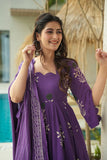 Purple Ethnic Printed Anarkali Kurta Set with Dupatta for Women