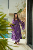 Purple Ethnic Printed Anarkali Kurta Set with Dupatta for Women
