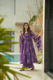Purple Ethnic Printed Anarkali Kurta Set with Dupatta for Women