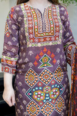 Chic Brown Ethnic Printed Kurta Set with Dupatta