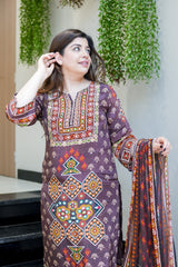 Chic Brown Ethnic Printed Kurta Set with Dupatta