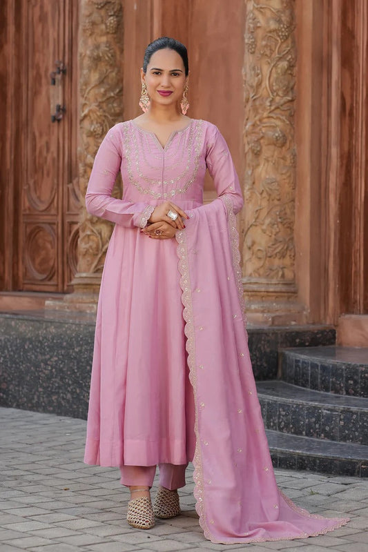 Pink Regal Embroidered Kurta Set with Dupatta