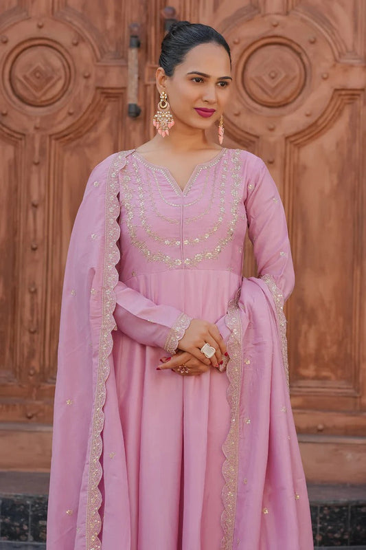 Pink Regal Embroidered Kurta Set with Dupatta