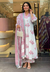 Blush Floral Printed Anarkali Suit Set with Dupatta