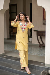 Yellow Embroidered Straight Kurta Set With Pants