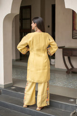 Yellow Embroidered Straight Kurta Set With Pants