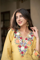 Yellow Embroidered Straight Kurta Set With Pants